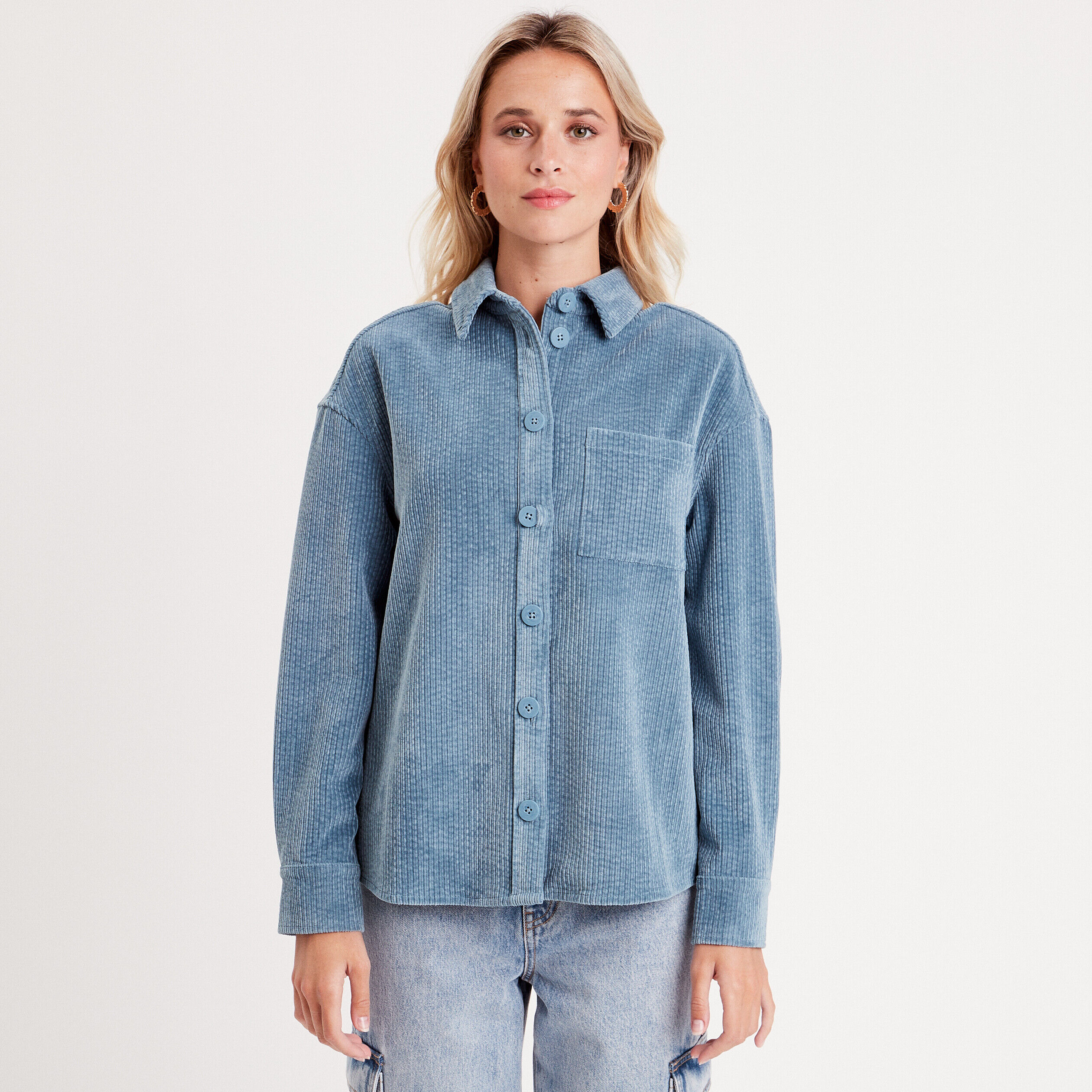 Surchemise velours côtelé bleu clair femme | Cache Cache