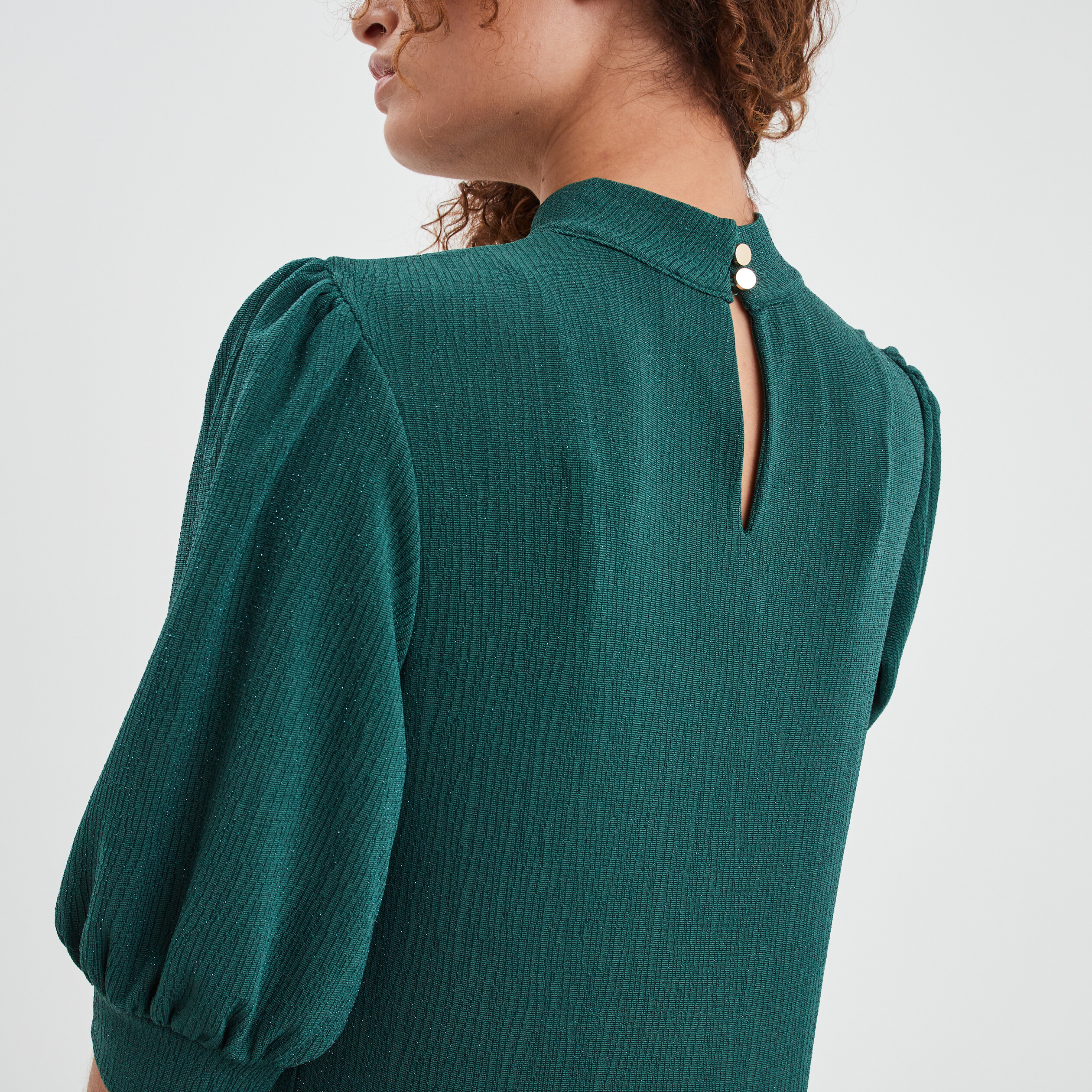 T-shirt col montant manches ballons vert foncé femme | La Halle