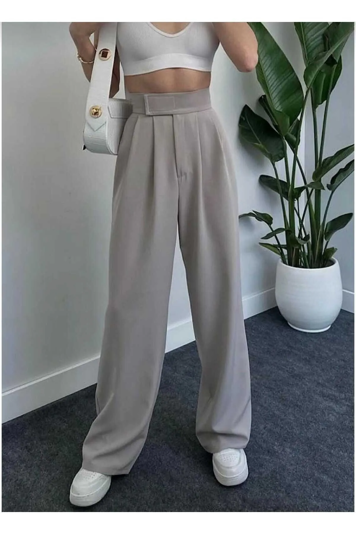 IŞILDA FASHION  DAMENKLEIDUNG PALAZZO-HOSE MIT SAMT-BUND