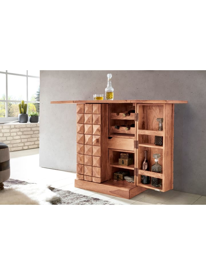 KADIMA DESIGN Hausbar Massivholz 65x91x50 cm Weinbar ausklappbar, Kleine Bar in Akazie günstig kaufen onesize