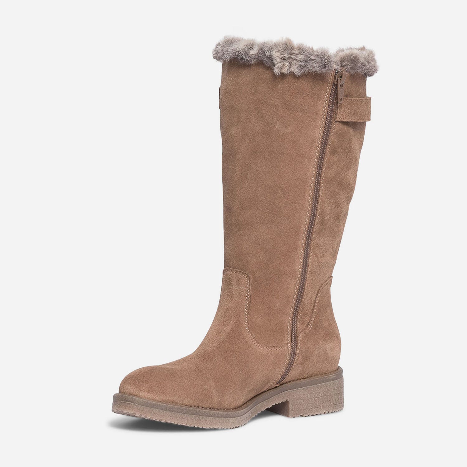 Botte camel fourrée en cuir velours