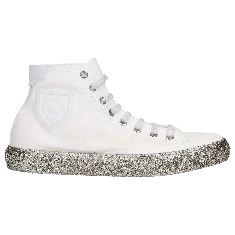 Saint Laurent - Sneaker high MOON PLUS Baumwolle Logo silber - weiß