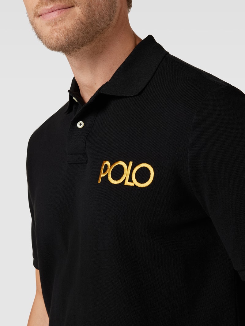 Poloshirt mit Label-Stitching in schwarz