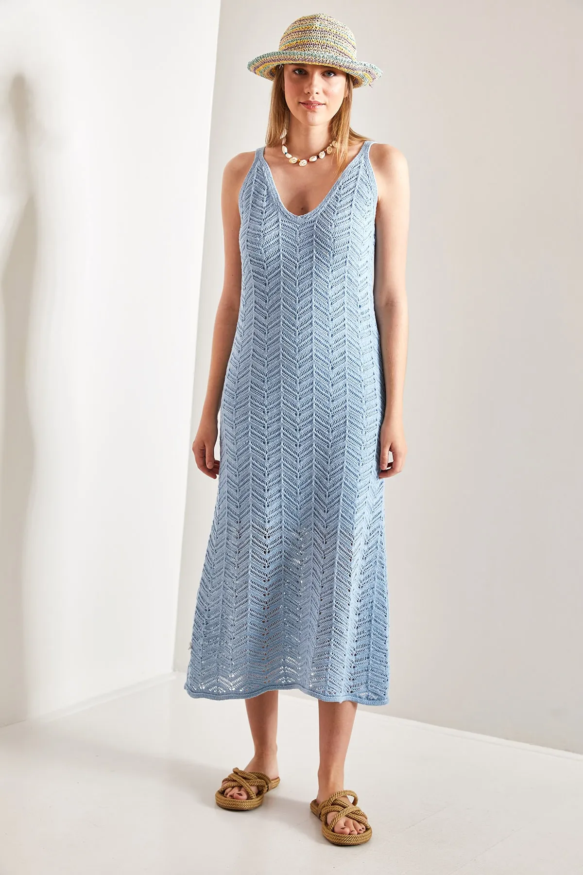 Bianco Lucci  Durchbrochenes Sommer-Strickkleid mit Trägern für Damen