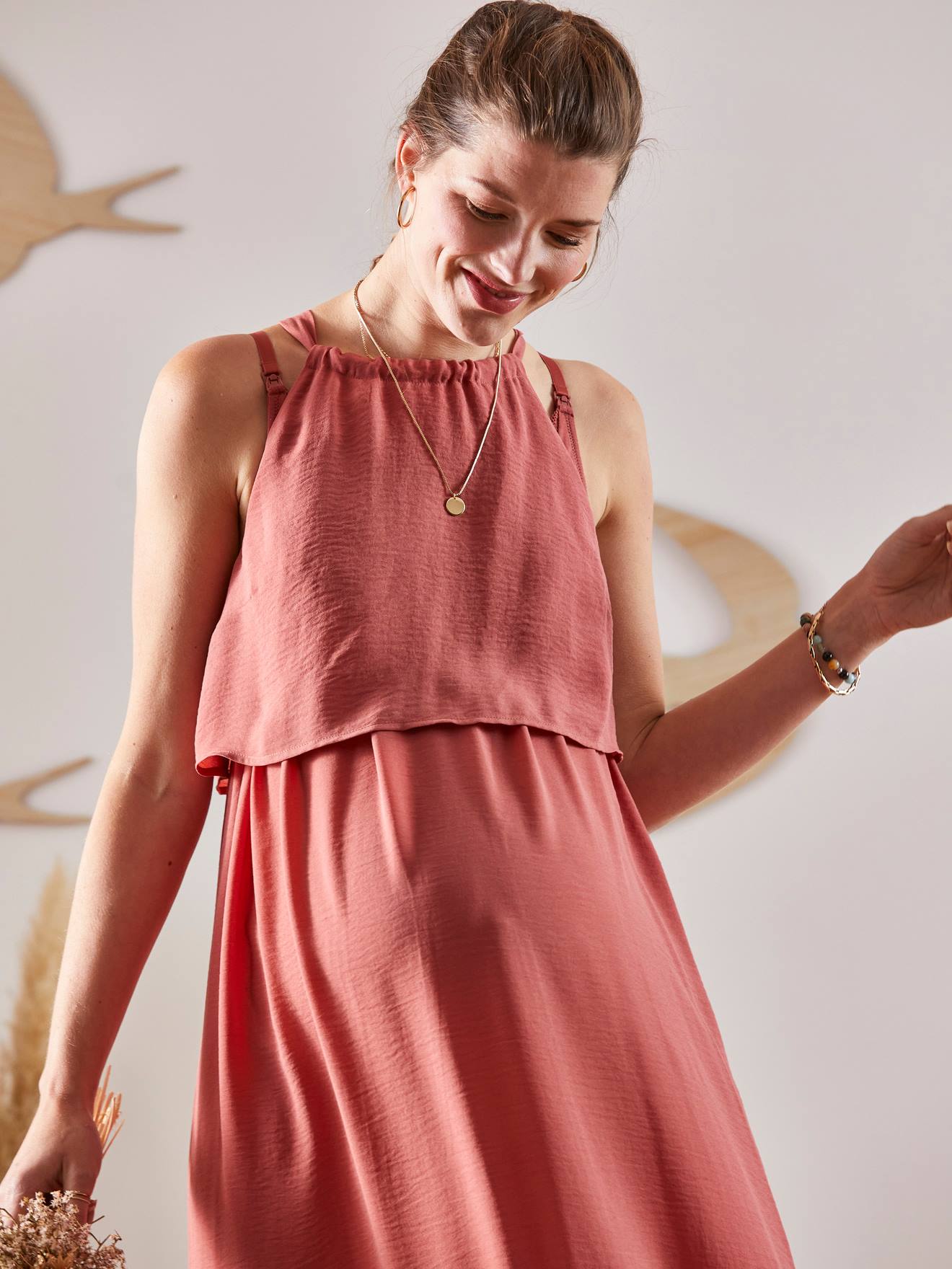Robe longue sans manches grossesse et allaitement marron