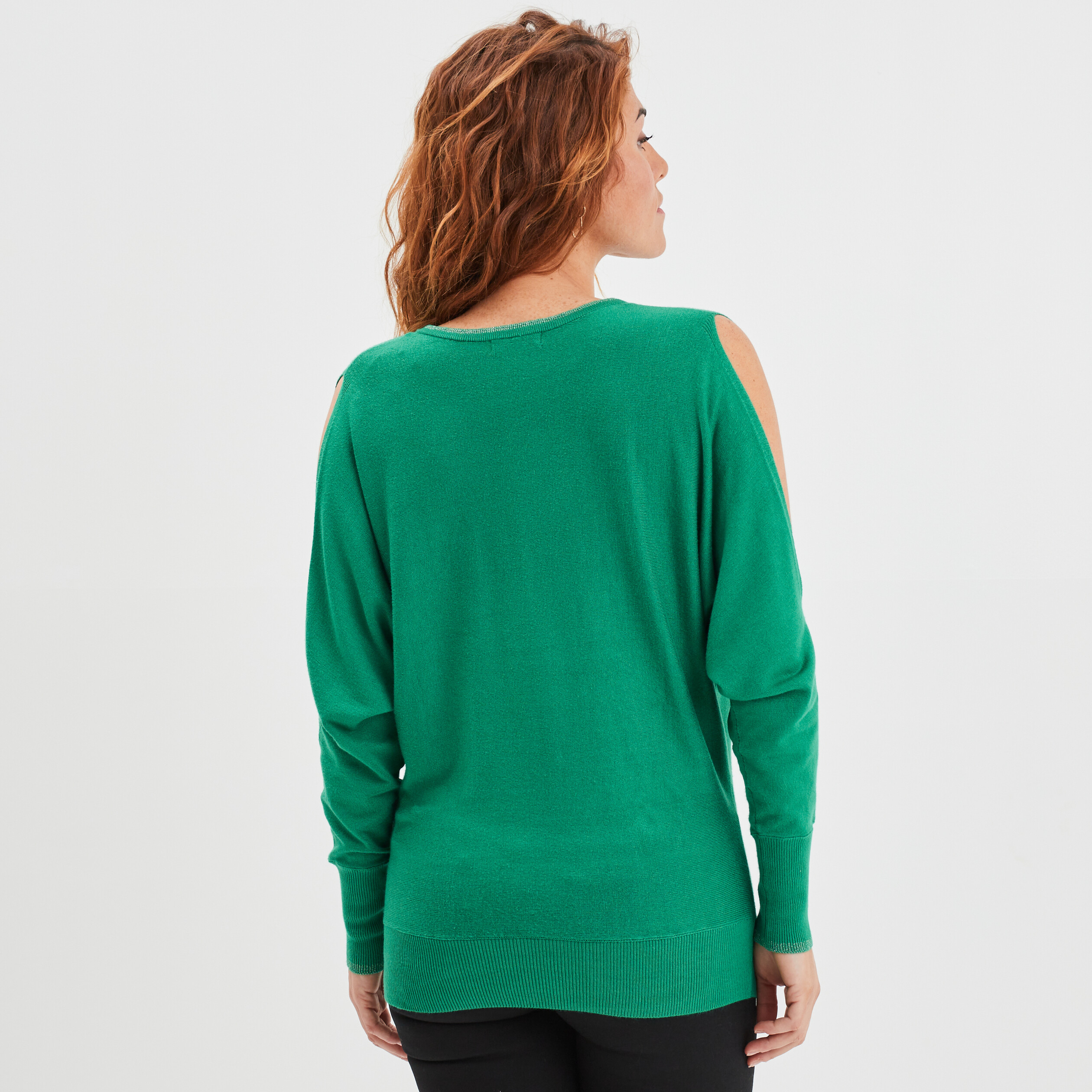 Pull manches chauve-souris à ouvertures vert émeraude femme | La Halle