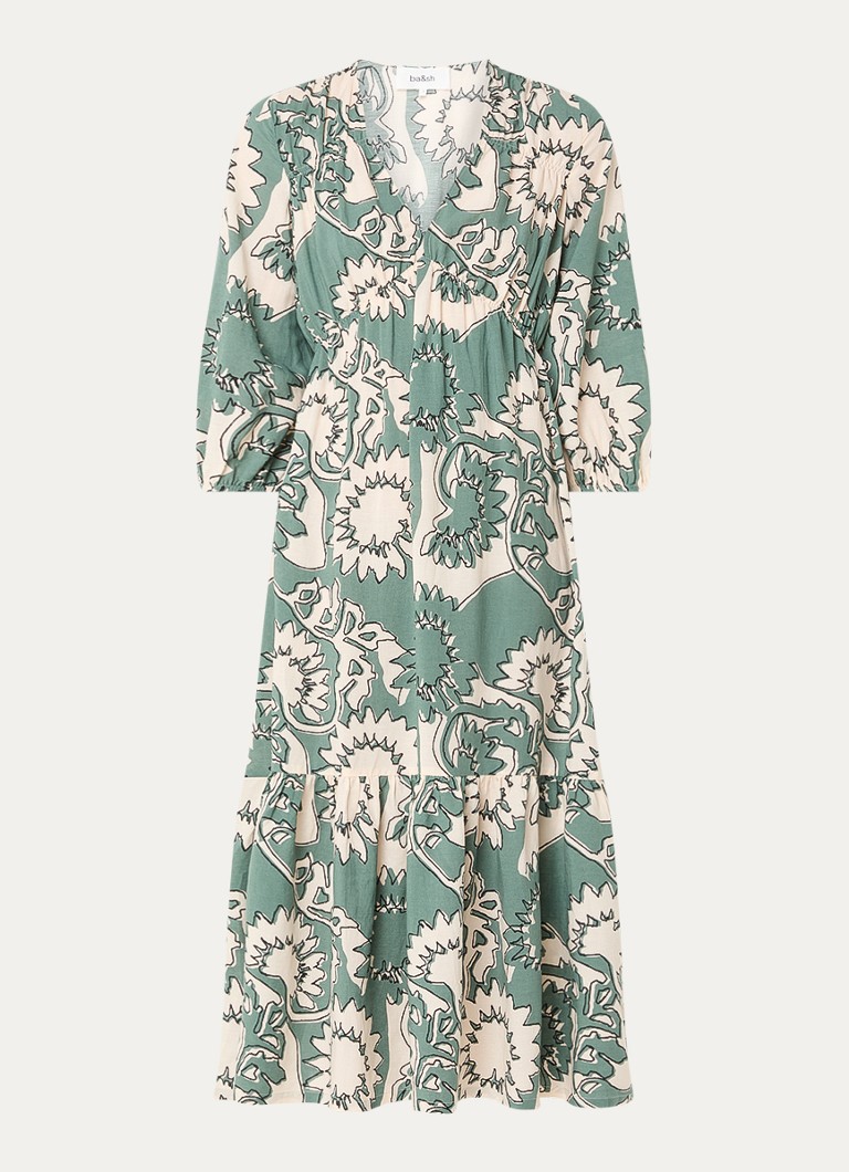 Vestido túnica midi Ferae de Ba&sh en mezcla de lino con estampado floral.