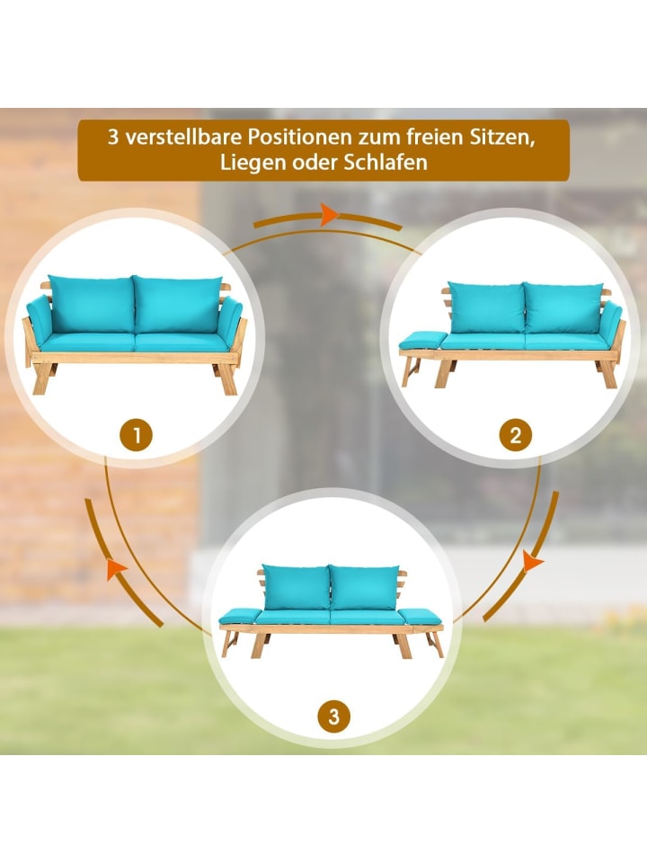 COSTWAY Gartenbank Schlafsofa in Türkis günstig kaufen onesize
