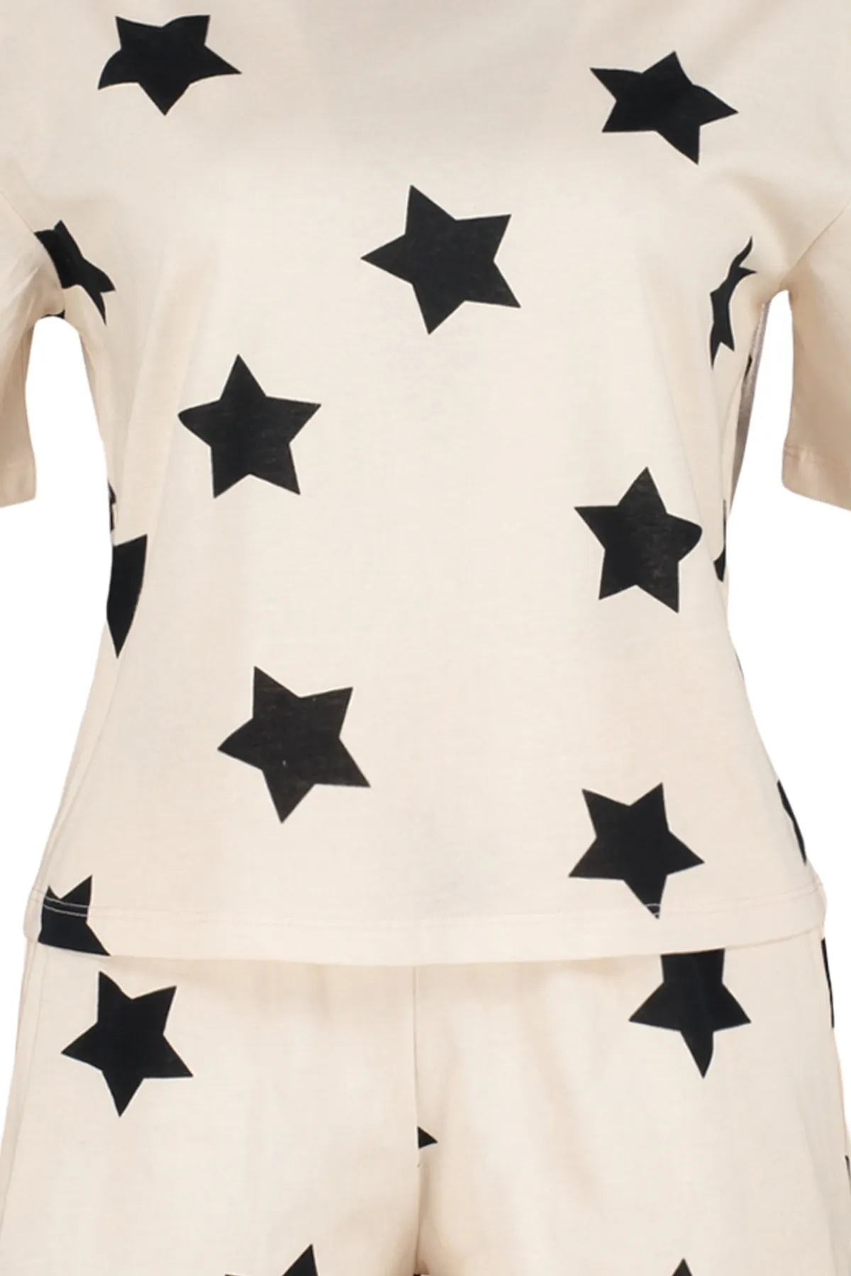 Trendyol Collection  Hellrosa Strick-Pyjama-Set mit T-Shirt und Shorts aus 100 % Baumwolle mit Sternmuster THMSS22PT0501