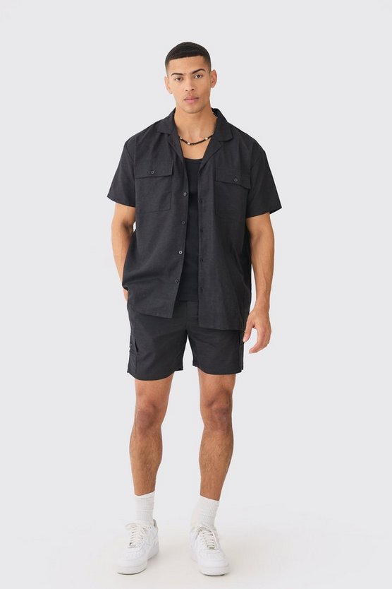 Kurzärmliges Cargo-Hemd aus Leinen & Shorts
