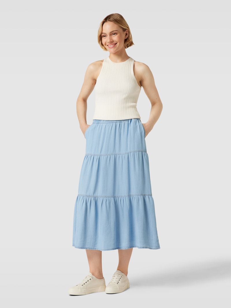 Midirock im Stufen-Look Modell 'Lana' in hellblau