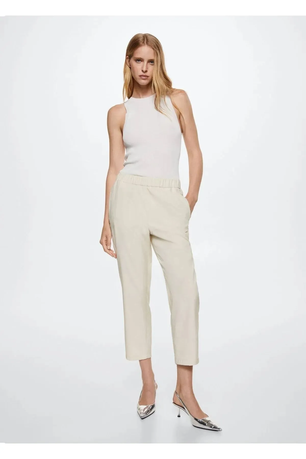 MANGO  Ecrufarbene Damenhose 37085819