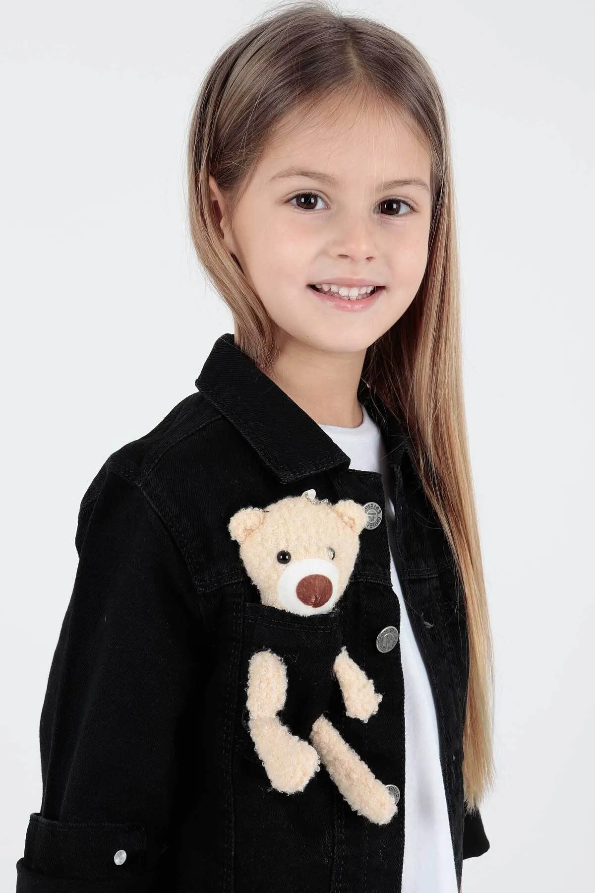 AHENGİM  Mädchen-Jeansjacke aus Baumwolle mit Teddybär-Motiv, lässig, modisch, Ak22176023