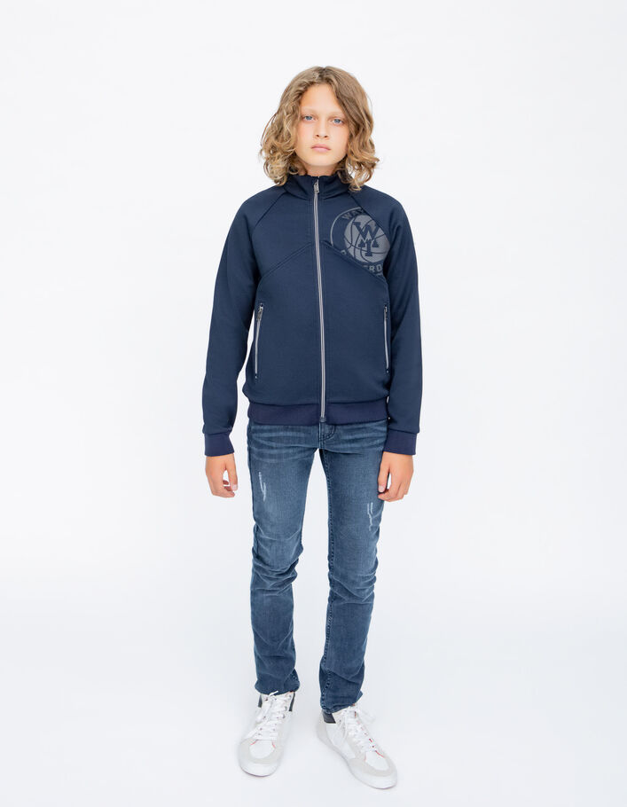 Cardigan marine molleton tech fleece reliefé garçon