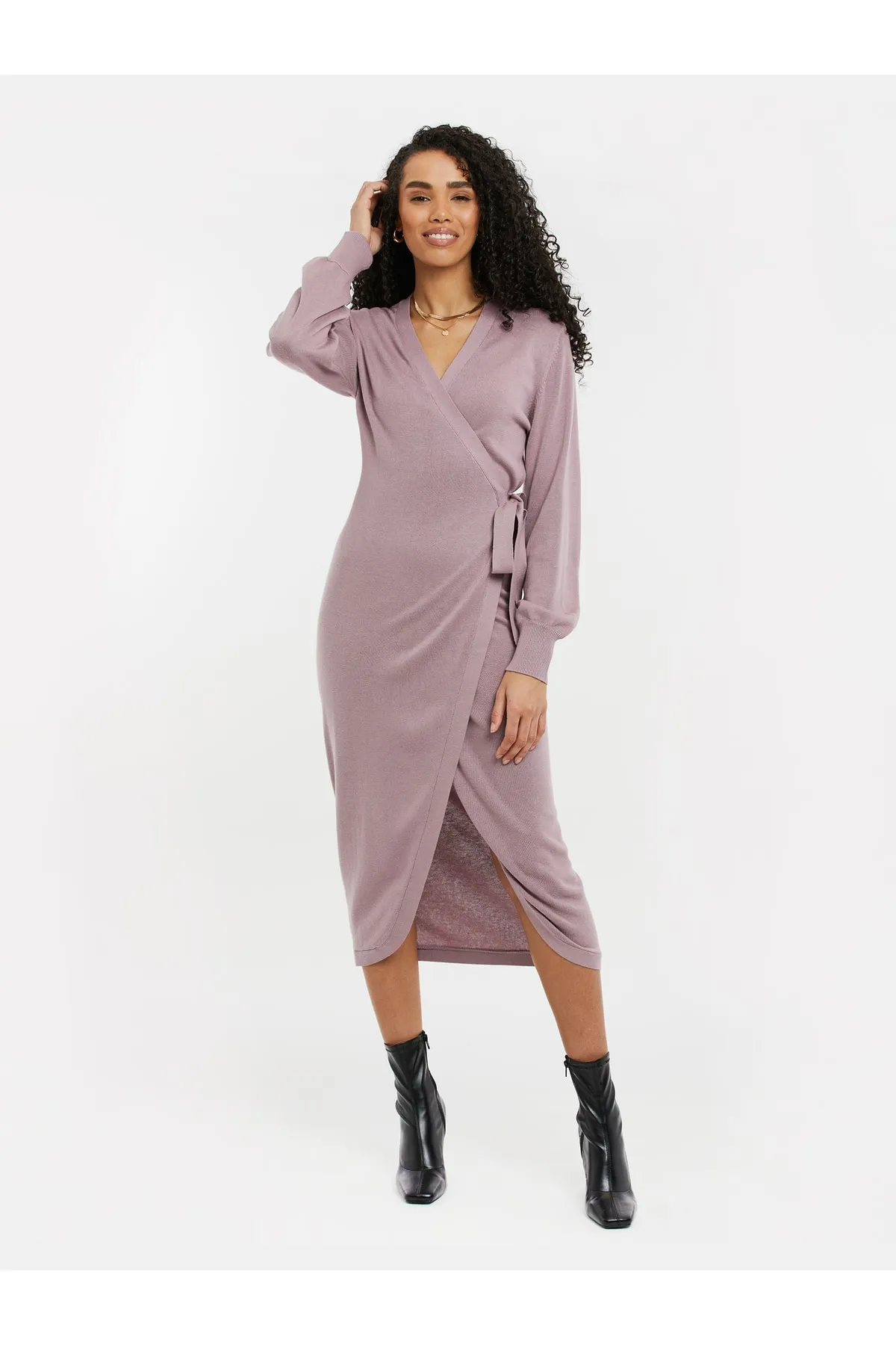 Threadbare  Kleid Lades Muskatnuss gestricktes Midi-Wickelkleid