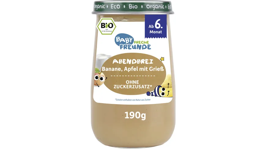 Freche Freunde Bio Gläschen Abendbrei Banane, Apfel mit Grieß 190 g