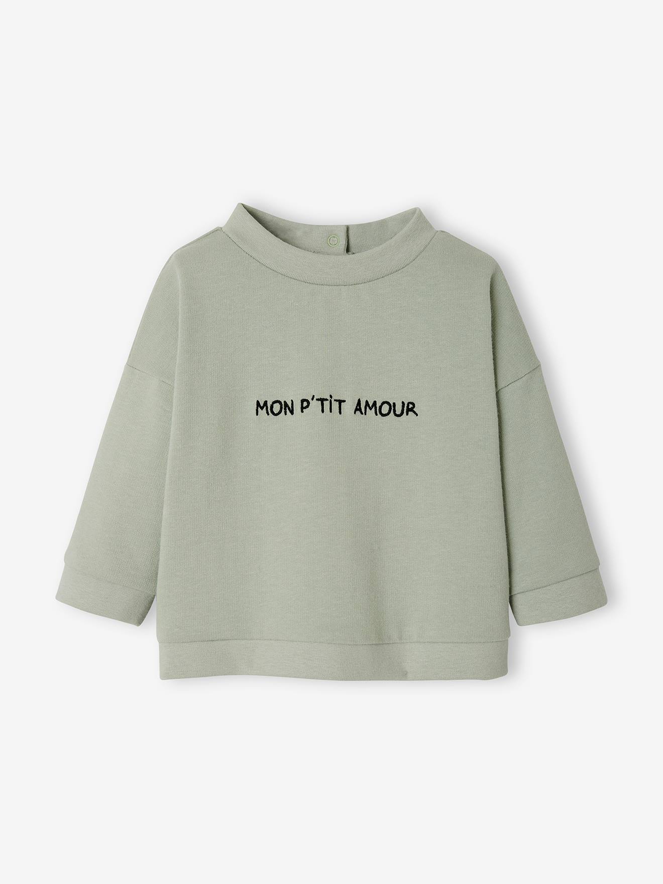 Vertbaudet Baby Sweatshirt MON P'TIT AMOUR, personalisierbar Oeko-Tex - wollweiß