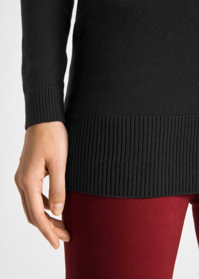 Basic Longpullover mit V-Ausschnitt