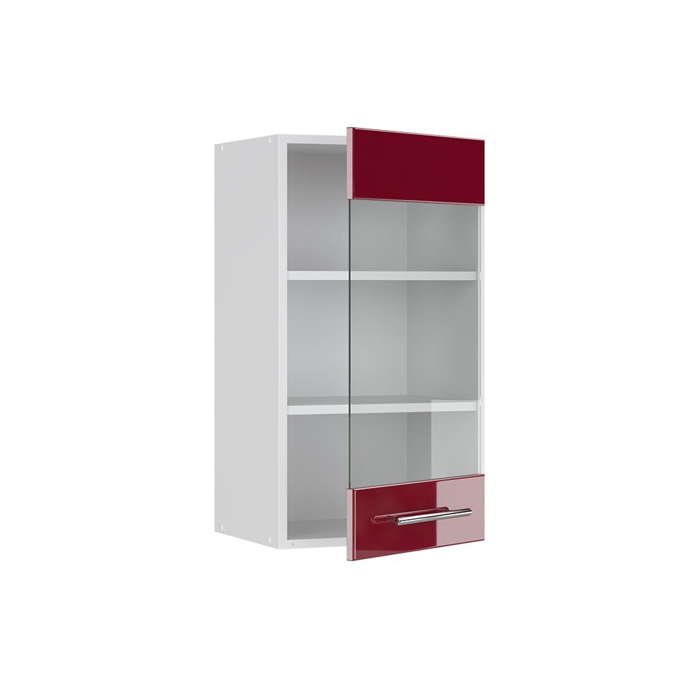 Vicco Glashängeschrank Hängeschrank Küche 40 cm Fame-Line Weiß Bordeaux Hochglanz