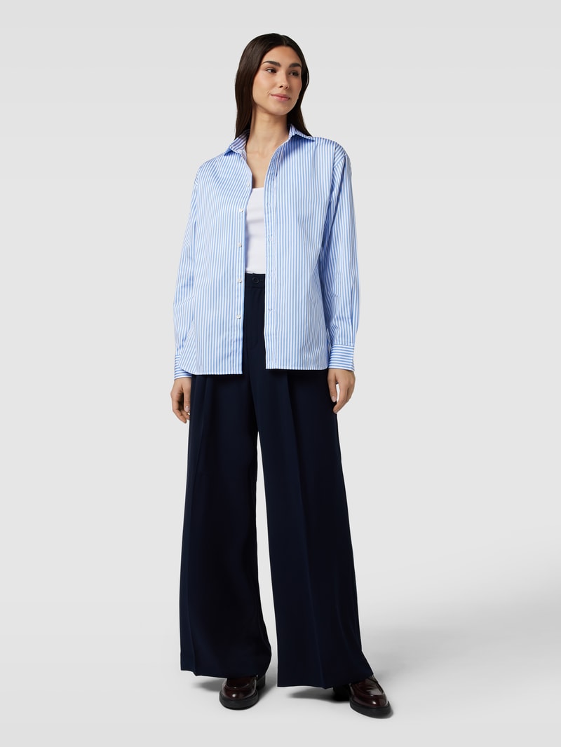 Bluse mit Streifenmuster und Logo-Stitching in blau