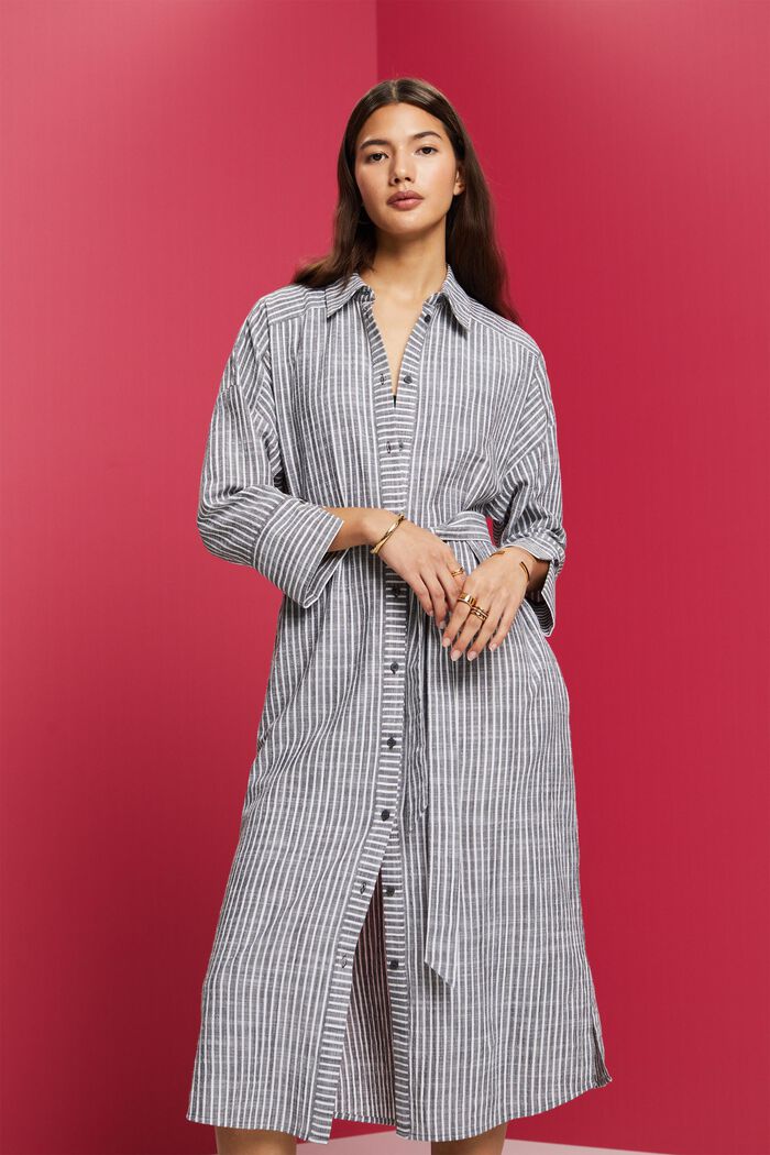 Hemdblusenkleid mit Gürtel, 100 % Baumwolle