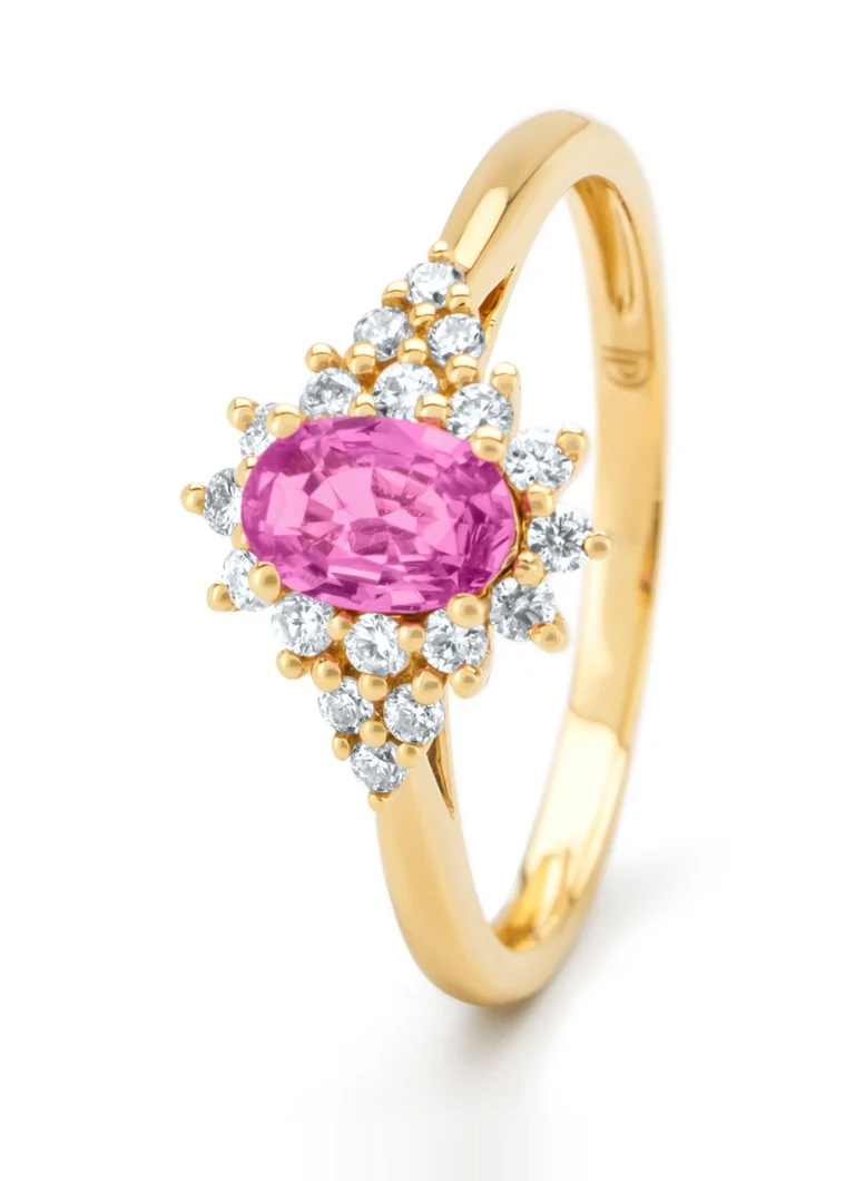 Diamond Point Yellow gold ring, 0.60 ct pink sapphire, Eden