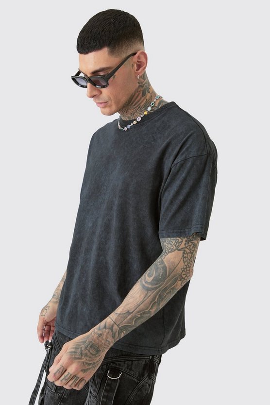 Tall Oversize T-Shirt mit Worldwide-Print und Acid-Waschung