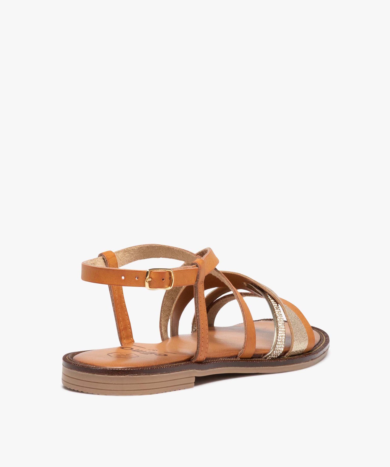 Sandales femme plates à fines brides fantaisie marron | GEMO