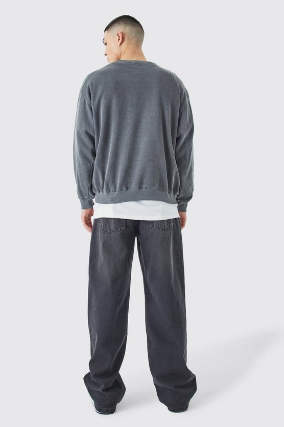 Kastiges Oversize Sweatshirt mit Acid-Waschung und Man-Print