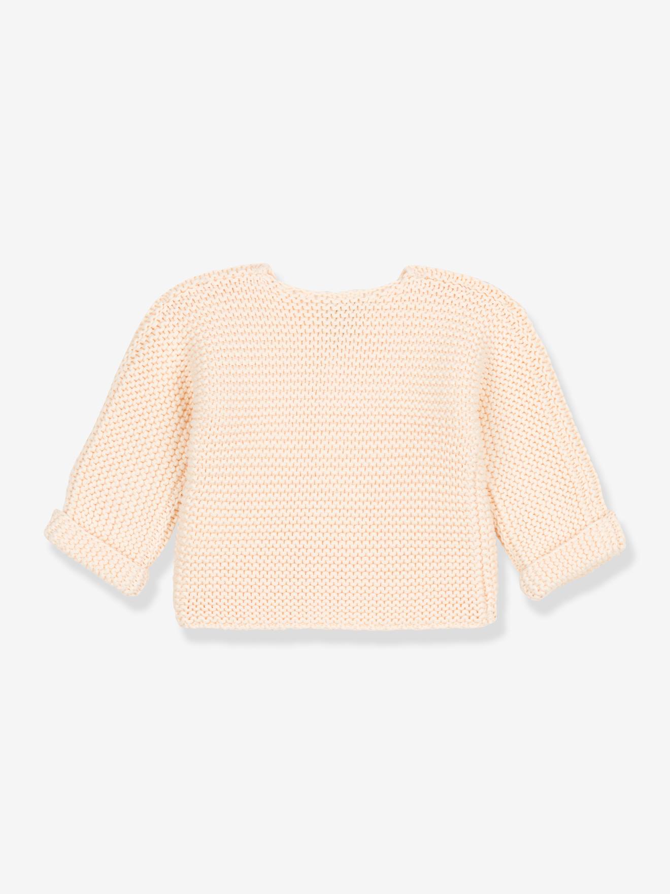 Cardigan bébé tricot point mousse en coton bio PETIT BATEAU blanc