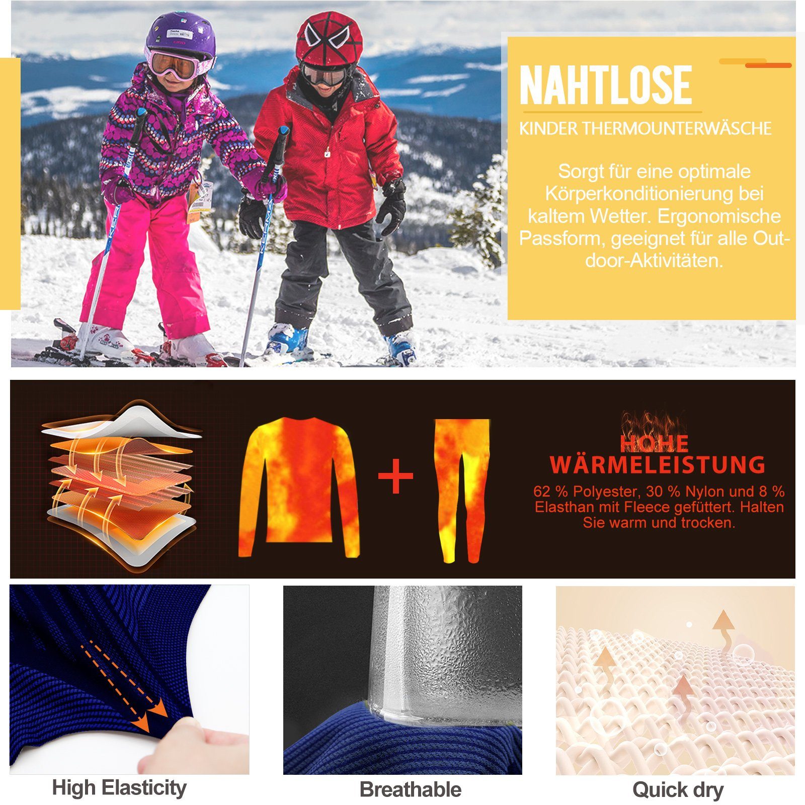 MEETYOO Thermounterhemd Kinder Thermo Unterwäsche Set (Thermounterhemd + lange Unterhose,Funktionsunterwäsche Set, Fleece Thermo Unterwäsche) Skiunterwäsche Unterhemd und Unterhose,Sport Ski Funktionswäsche
