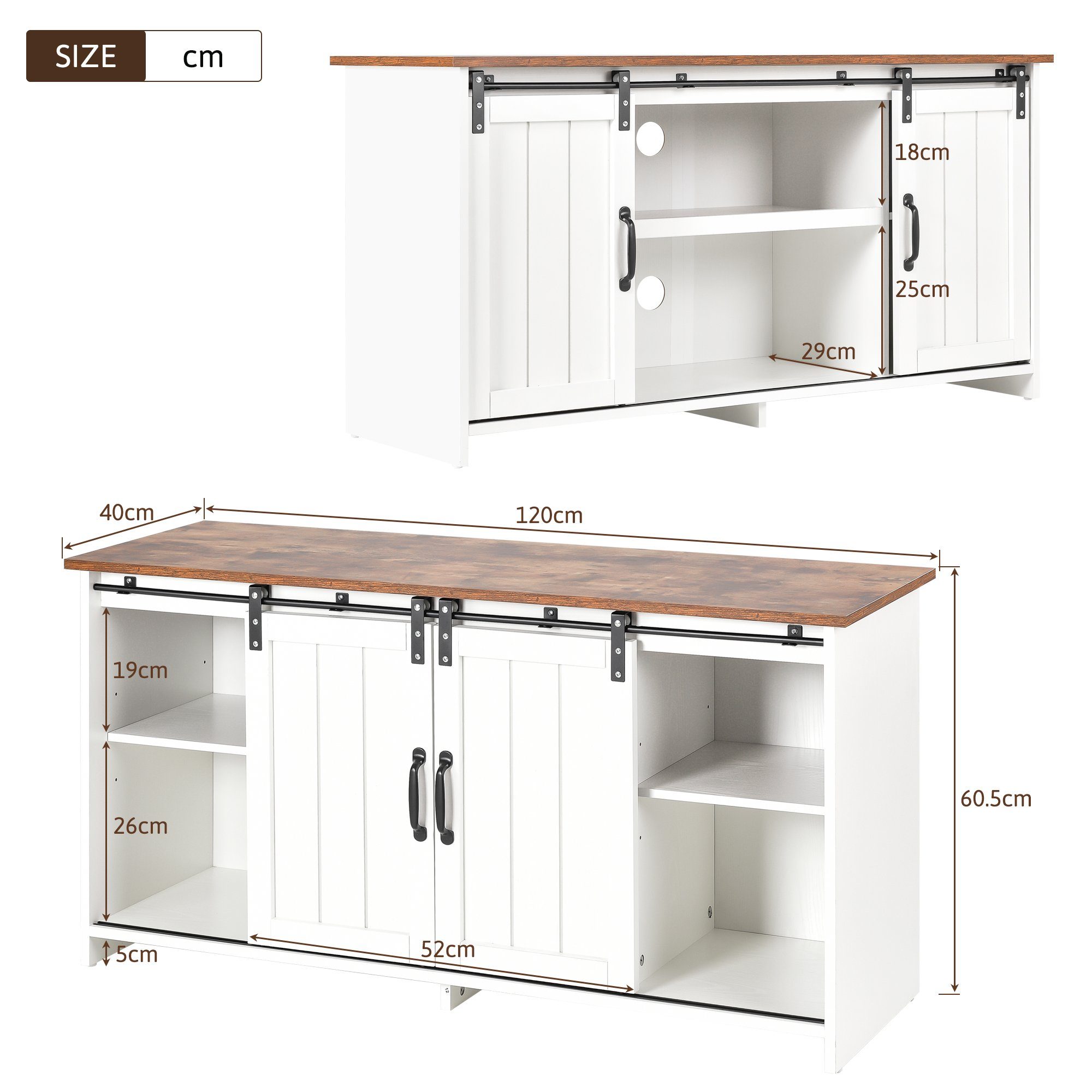 OKWISH TV-Schrank Kommode Fernsehschrank Sideboard (Aufbewahrungsschrank, Beistellschrank, mit 2 Schiebetüren, verstellbare Ablage) Ffenen Regalfächern, Wohnzimmer, Esszimmer, Flur, Industrie-Design