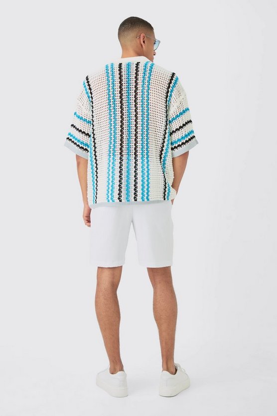 Oversize Strick-Poloshirt mit Streifen