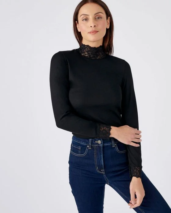 Tee-shirt manches longues orné de dentelle Thermolactyl
