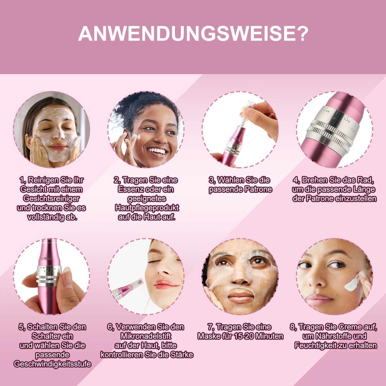 LETGOSPT Mikrodermabrasionsgerät Profi Dermapen, Elektrische Microneedling Pen 0mm-2.5mm, Mit 7 Stufen, für Gesicht Hautverjüngung(Inkl.12 köpfe Patronen)