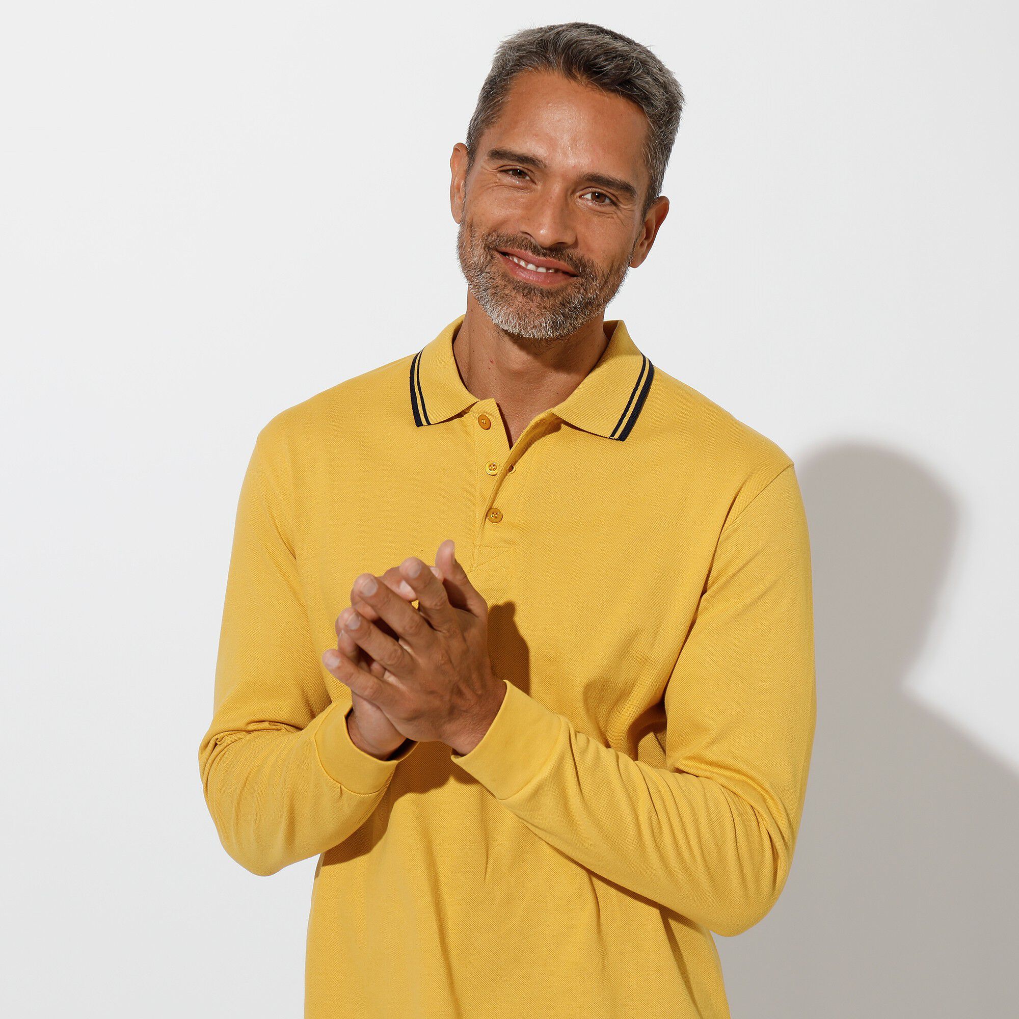 Polo uni maille piquée manches longues