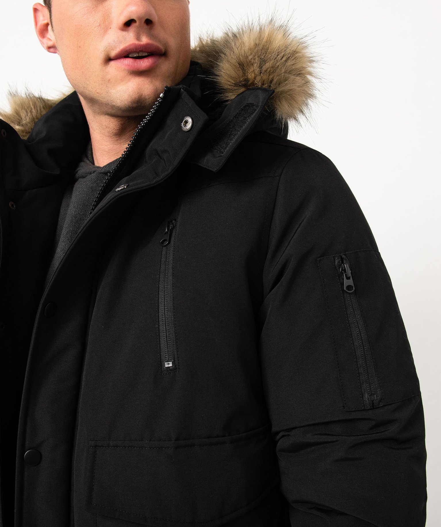 Blouson matelassé à capuche bordée de fourrure imitation ... noir | GEMO