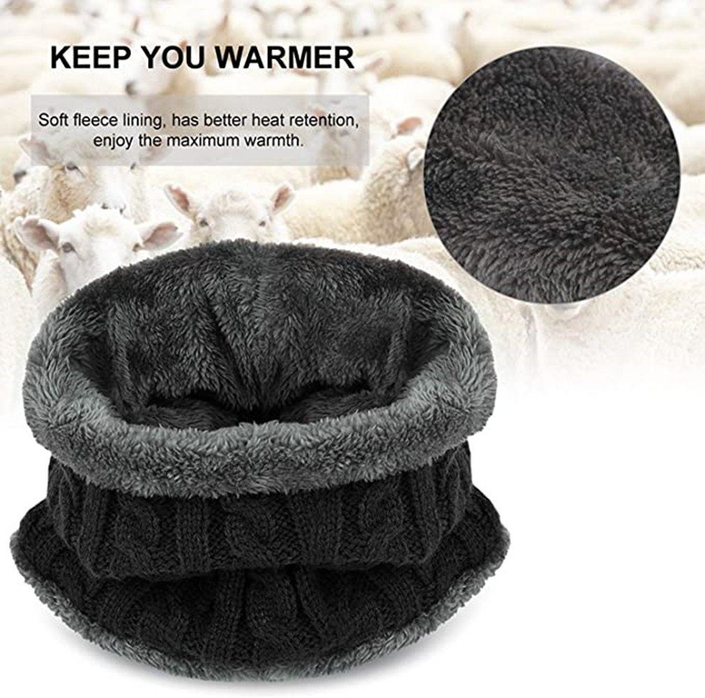 XDeer Mütze & Schal Kinder Wintermütze-Schal Set,Schlauchschal mit Fleecefutter Strickmütze,Wärme Beanie Mütze,für Kinder 5-14 Jahre