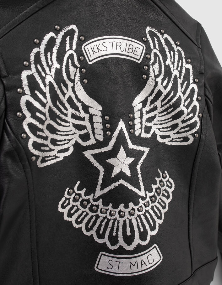Blouson noir esprit motard ailes et clous dos fille