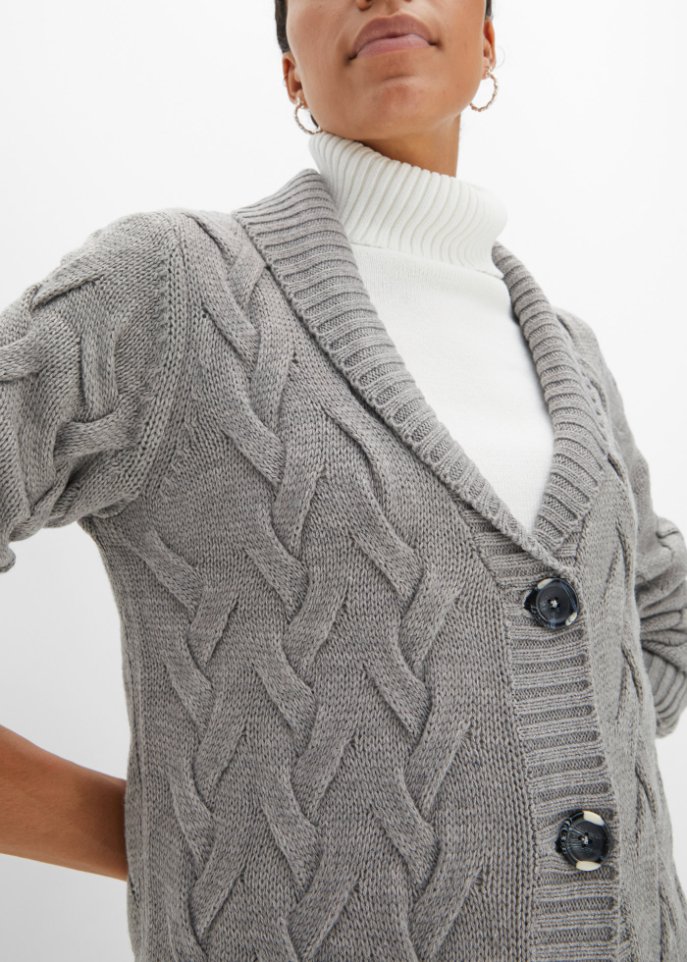 Strickjacke mit Schalkragen und Zopfmuster