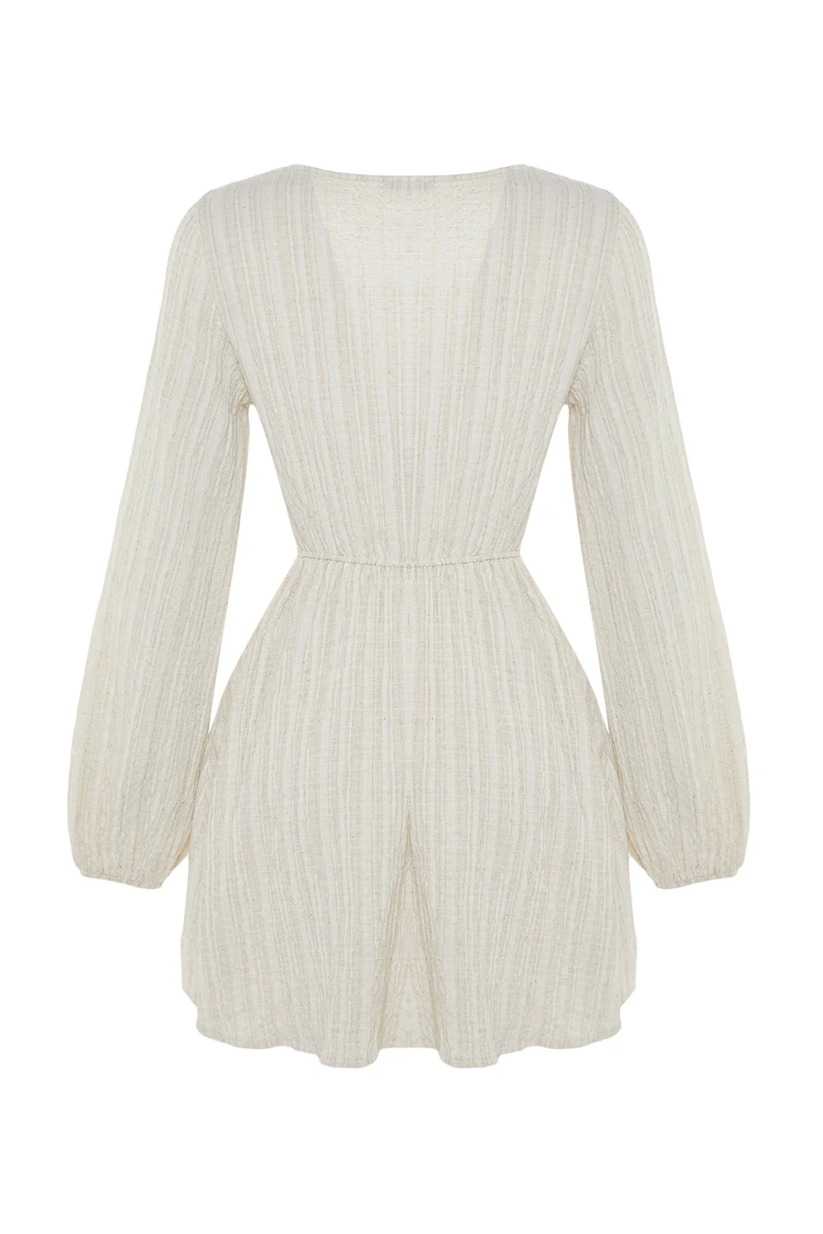 Trendyol Collection  Ecrufarbenes Mini-Strandkleid aus gewebtem, gebundenem Leinengemisch TBESS23EL00103