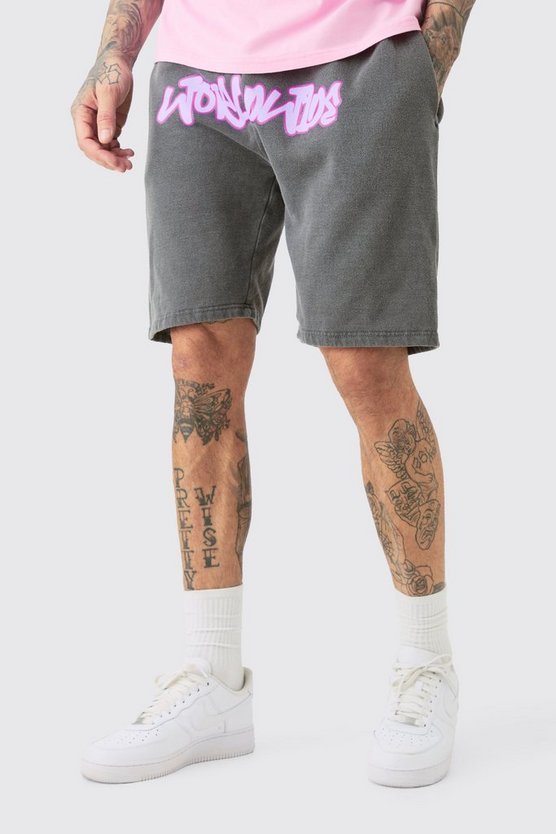 Tall lockere Jersey-Shorts mit Worldwide Graffiti Print