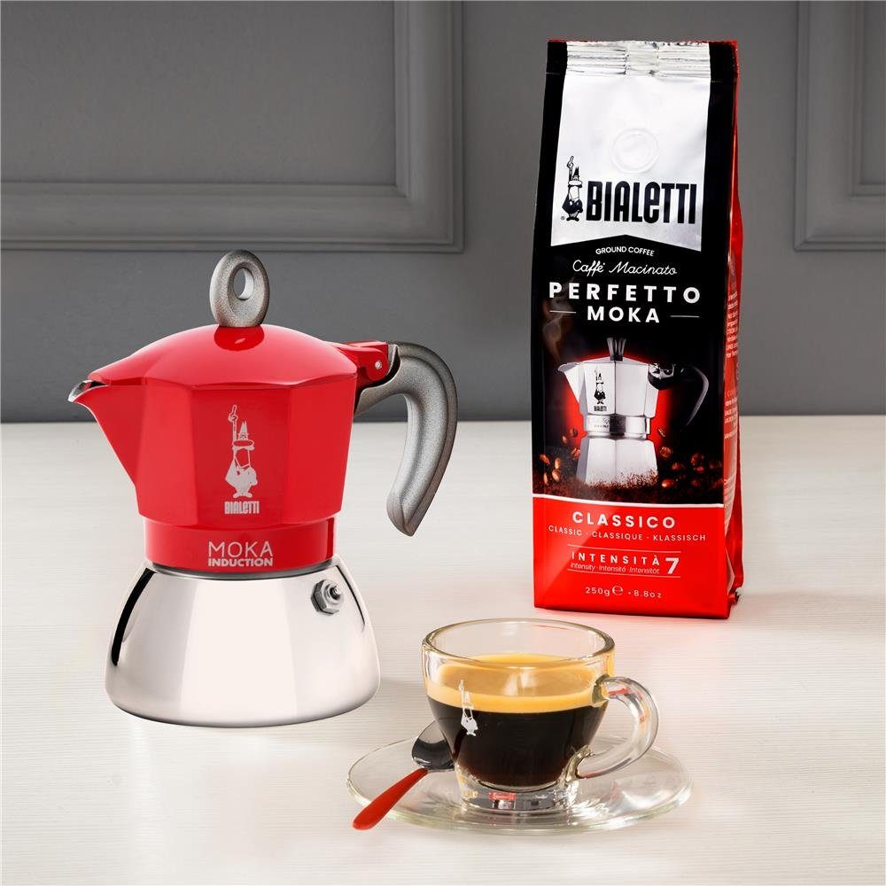 BIALETTI Espressokocher New Moka 4 Tassen, 0,15l Kaffeekanne, aus Aluminium / Stahl, für vier Tassen, Kaffeemaschine, Kaffeekocher, für Herd und Induktion geeignet, für Camping, Rot