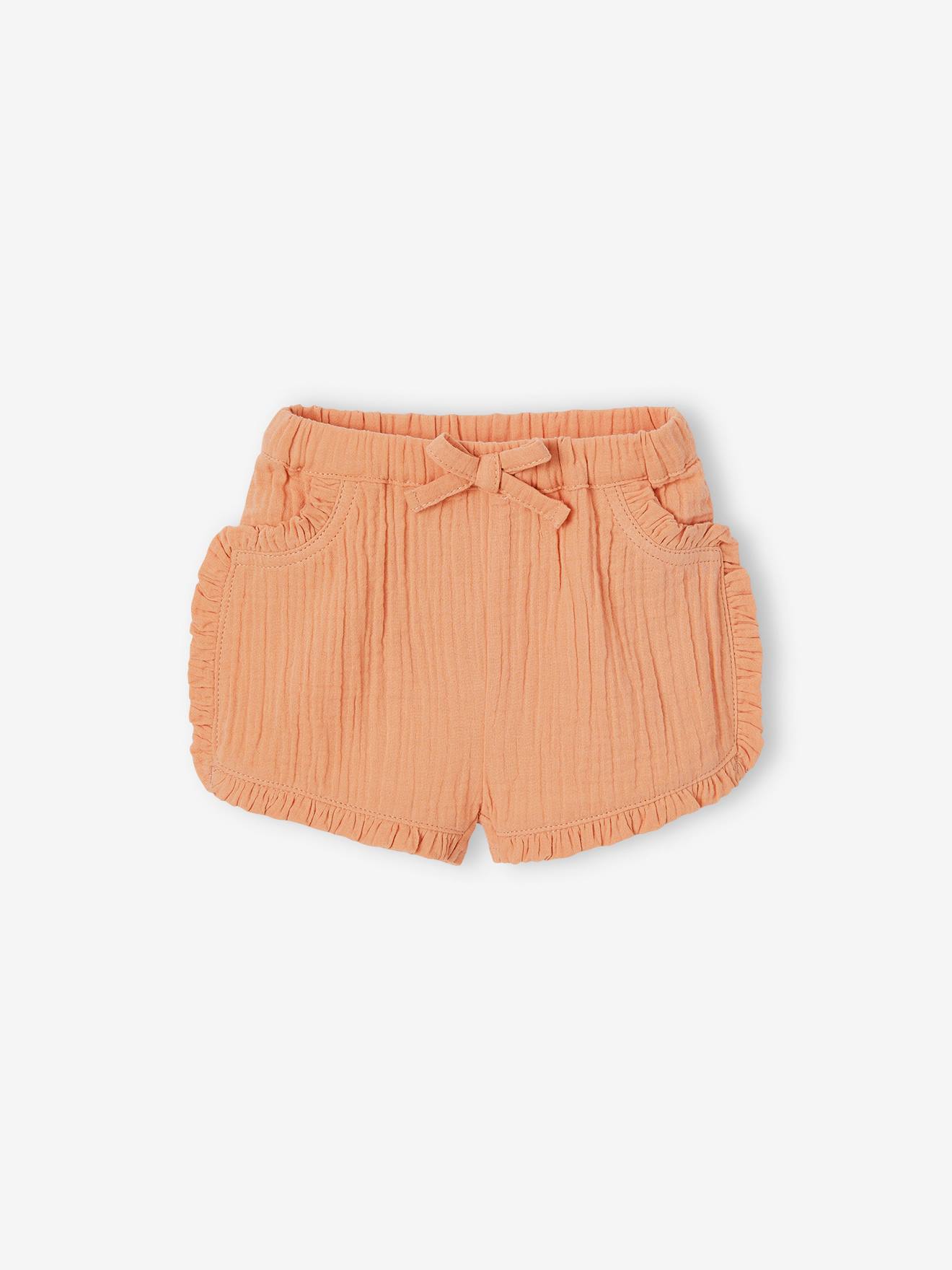 Ensemble bébé short, T-shirt rayé et bandeau orange
