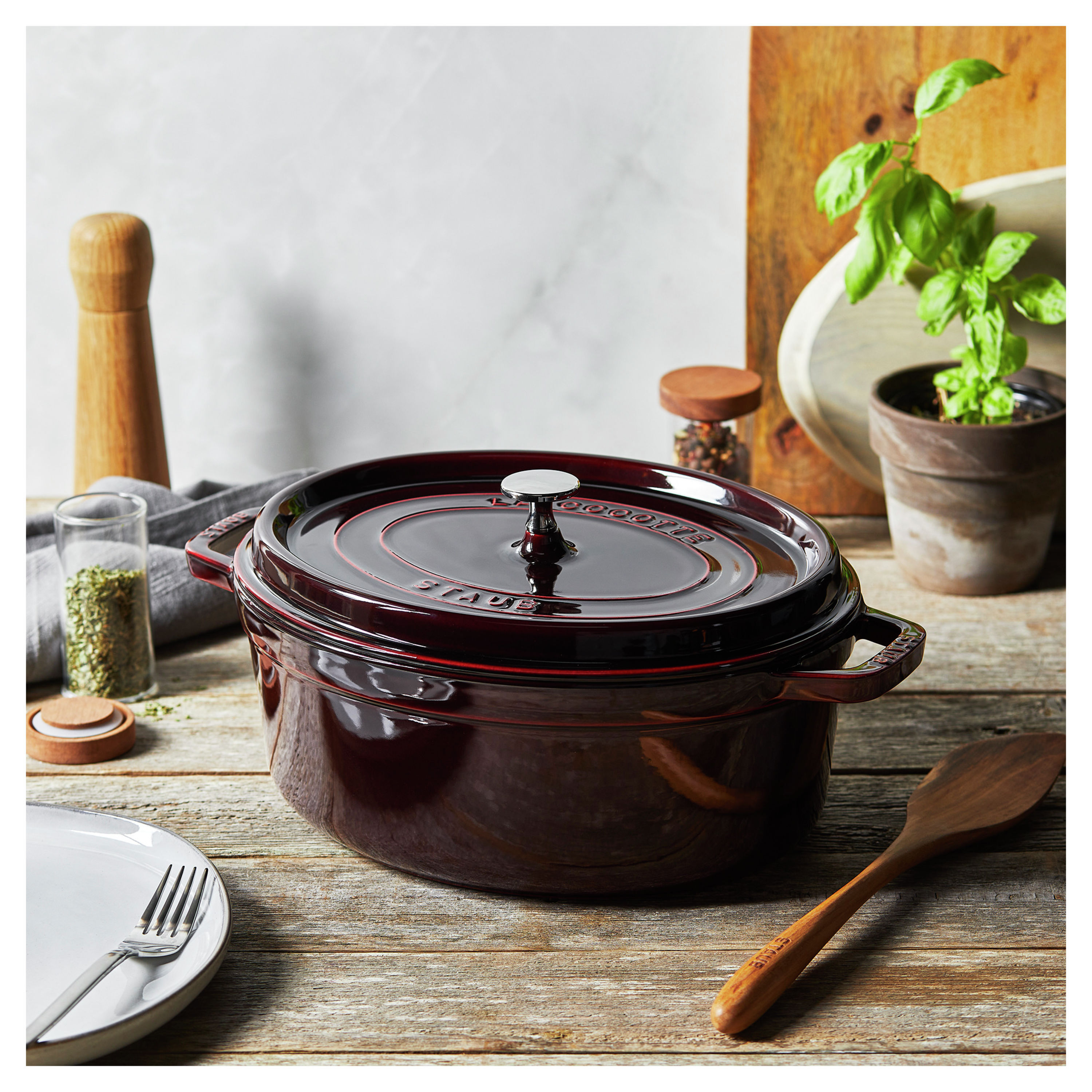 Cocotte 31 cm, oval, Grenadine-Rot, Gusseisen