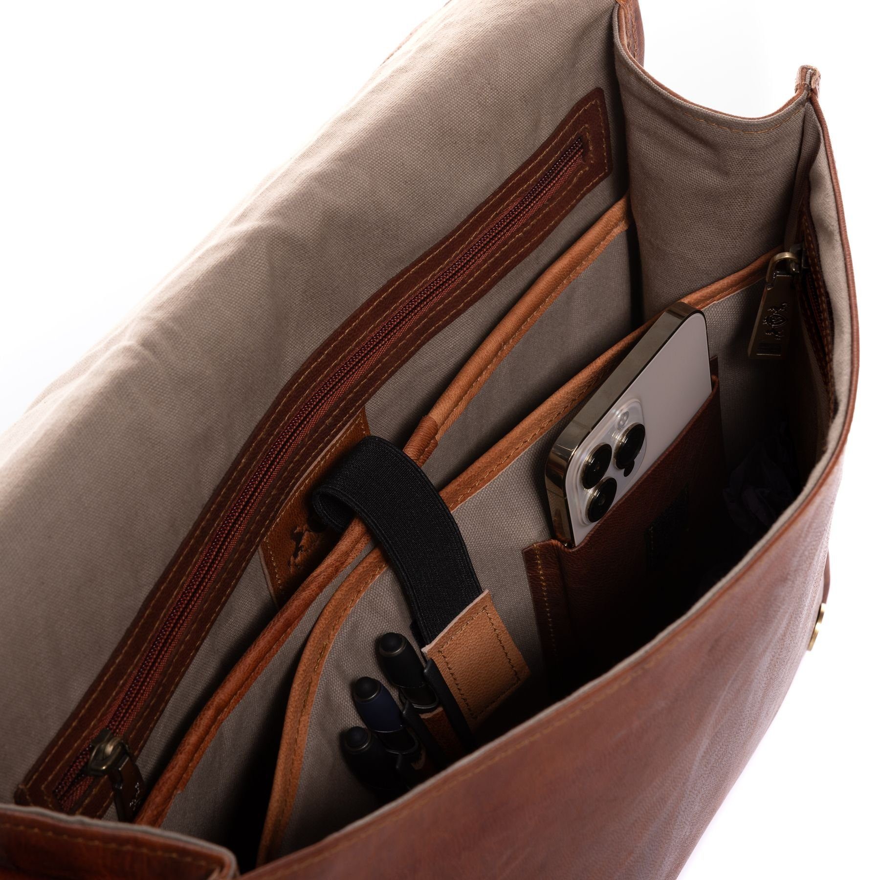 SID & VAIN Laptoptasche CAMDEN, Messenger Bag 15 Zoll echt Leder Unisex, Aktentasche, hellbraun
