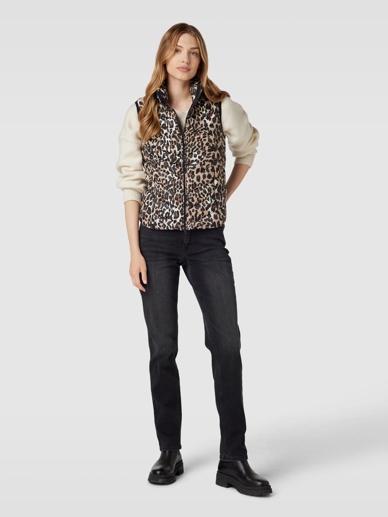 Steppweste mit Animal-Print in schwarz