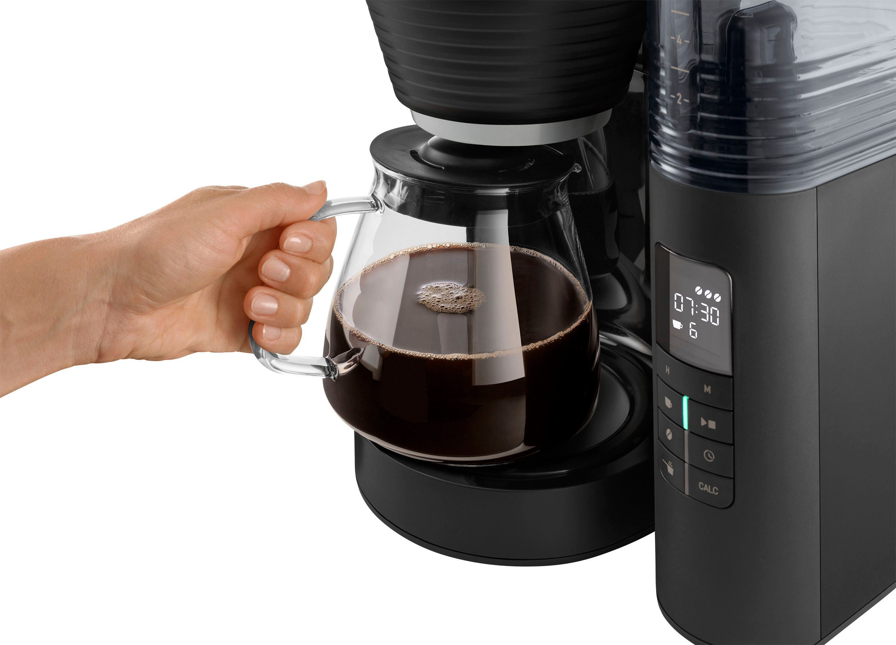 Melitta Kaffeemaschine mit Mahlwerk AromaFresh X 1030-06, 1,25l Kaffeekanne, Papierfilter 1x4, 11 Mahlgradeinstellungen,Kaffeebohnen/-pulver, Timer,Warmhalteplatte