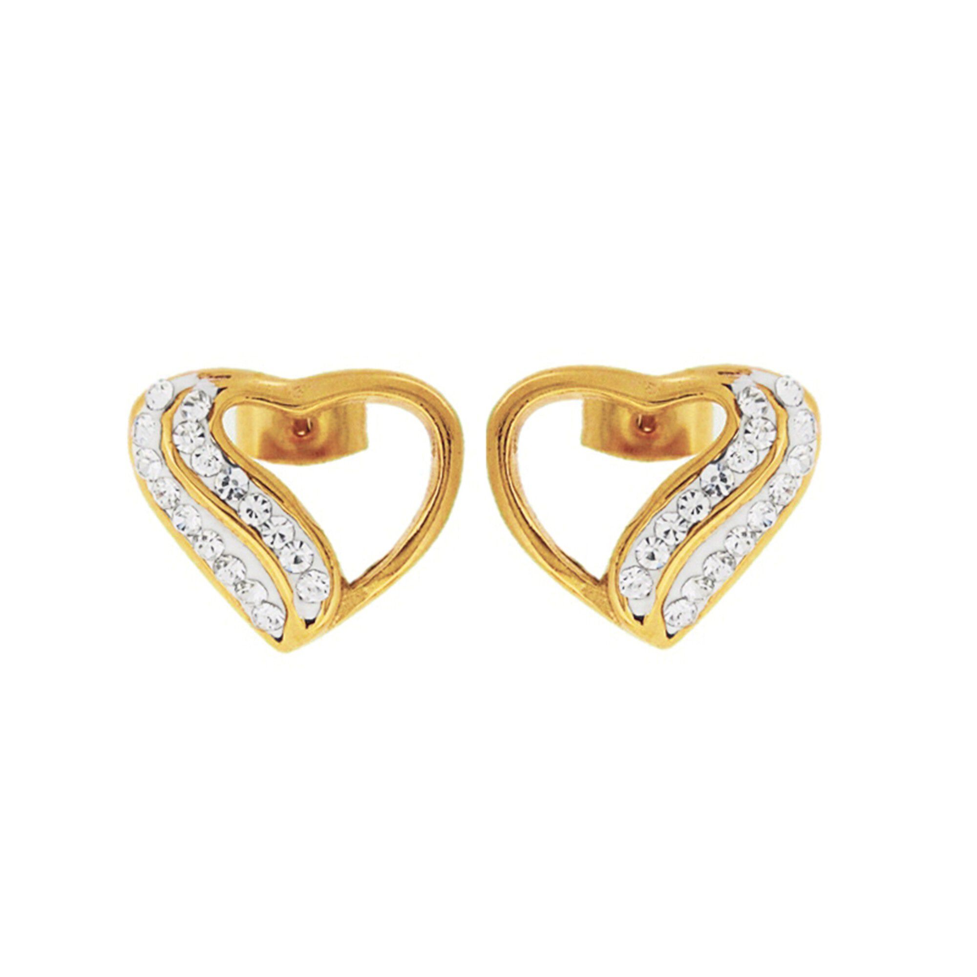 Boucles d'oreilles coeur strass et dorées or fin