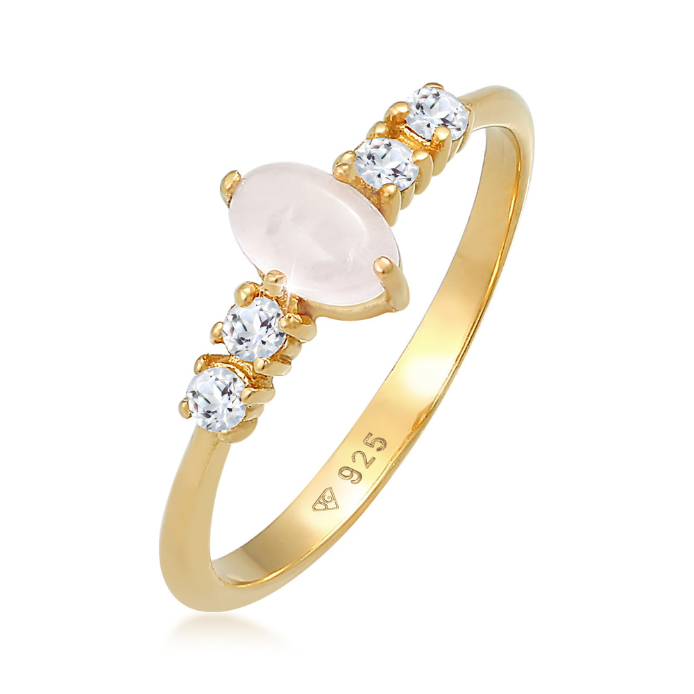 Elli PREMIUM Elli PREMIUM Bague Femmes Oval Engagement Elegant scintillant avec Quartz rose et Bague
